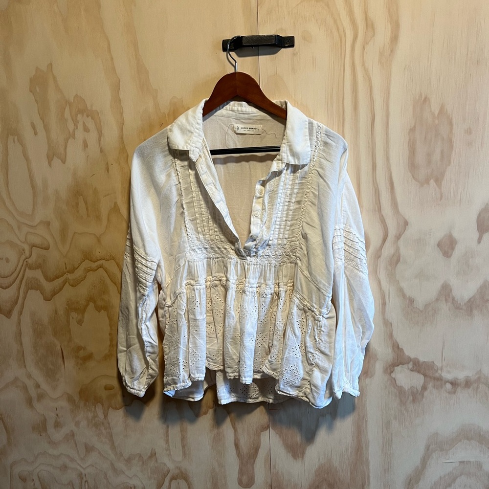 Lucky Brand Pintuck Baby Doll Kimono Balloon Sleeve M White